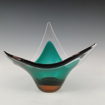 Scandinavian Style Green & Amber Cased Glass Sculpture Bowl