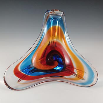Iwatsu Japanese 'Hineri' Orange, Blue & Red Rainbow Glass Bowl