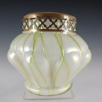 Art Nouveau Iridescent White & Green Veined Glass Posy Vase