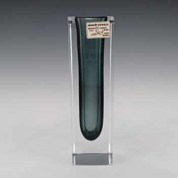 Mandruzzato Murano Faceted Grey & Clear Sommerso Glass Block Vase