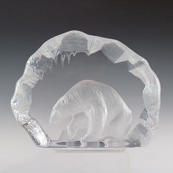 SIGNED Mats Jonasson / Royal Krona #33152 Glass Polar Bear Paperweight