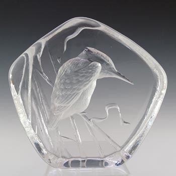 Mats Jonasson #3296 Glass Kingfisher Bird Paperweight - Signed