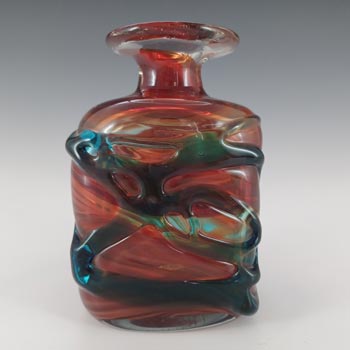 SIGNED Mdina Maltese Red & Blue Mottled Glass Vase