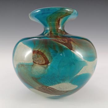 SIGNED Mdina Maltese 'Tiger' Blue & Brown Glass Vintage Vase