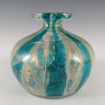 SIGNED Mdina 'Crysal Blue Stripe' Maltese Glass Vase