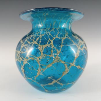 Mdina 'Blue Crizzle' Maltese Blue & Yellow Glass Ovoid Vase - Signed