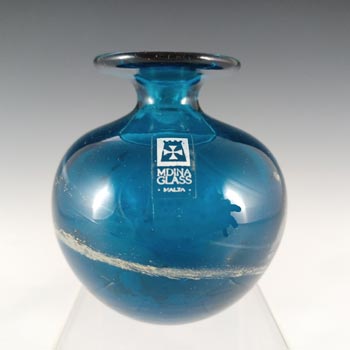 SIGNED & LABELLED Mdina \'Blue Summer\' Blue & Yellow Glass Vase