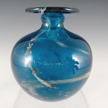 SIGNED & LABELLED Mdina 'Blue Summer' Blue & Yellow Glass Vase