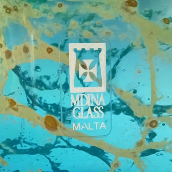SIGNED Mdina 'Blue Crizzle' Maltese Blue & Yellow Glass Fish