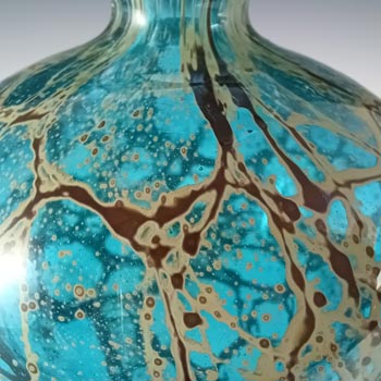 Mdina 'Blue Crizzle' Maltese Blue & Yellow Glass Vintage Vase - Signed