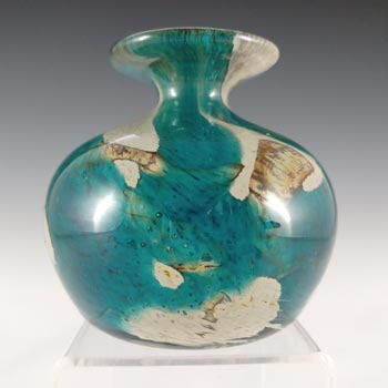SIGNED Mdina \'Tiger\' Maltese Blue & Brown Glass Marbled Vase