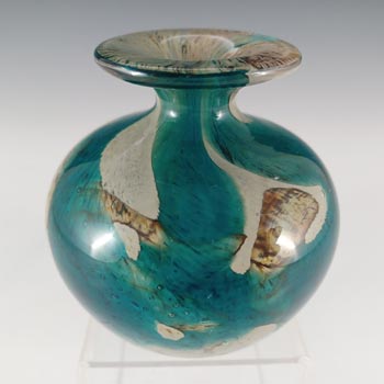 Mdina 'Tiger' Maltese Blue & Brown Glass Marbled Vase - Signed
