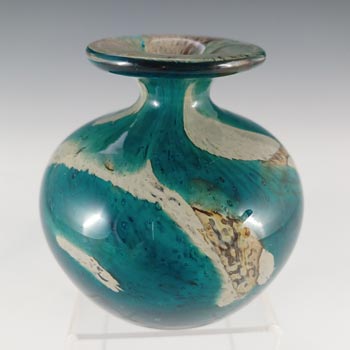 SIGNED Mdina 'Tiger' Maltese Blue & Brown Glass Marbled Vase