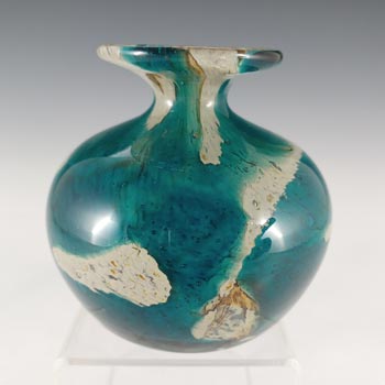 SIGNED Mdina 'Tiger' Maltese Blue & Brown Glass Marbled Vase