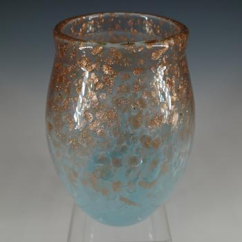 Monart MF Pale Blue & Copper Aventurine Vintage Glass Vase