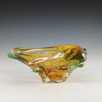 Mstisov Czech Amber & Green Glass 'Niagara' Bowl by Karel Zemek