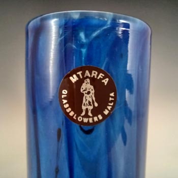 LABELLED Mtarfa Blue & White Glass Vintage Vase