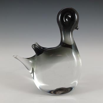 Murano Smoky Black & Clear Glass Bird Sculpture - Labelled