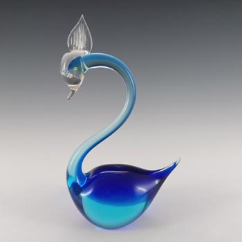 Murano Two Tone Blue Venetian Glass Vintage Swan Sculpture