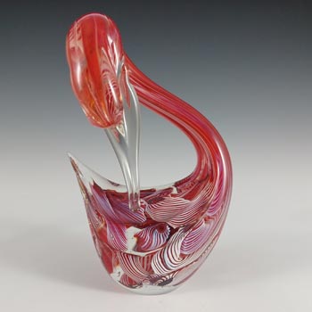 Murano Vintage Red & White Striped Glass Swan Figurine