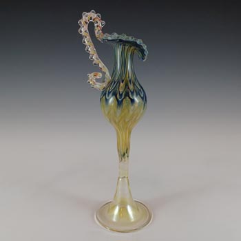 Murano Blue & Yellow Glass Zanfirico Filigree Vase / Jug