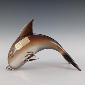 LABELLED V. Nason & Co Murano Amber Glass Dolphin Sculpture