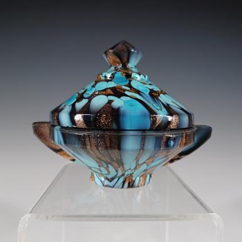 V Nason Murano Black & Blue Glass Copper Aventurine Lidded Bowl