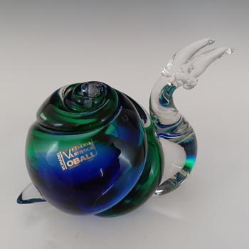 LABELLED Oball Murano Blue & Green Glass Snail Sculpture