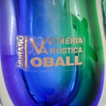 LABELLED Oball Murano Blue & Green Sommerso Glass Vase