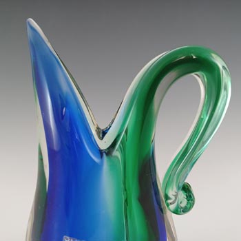 LABELLED Oball Murano Blue & Green Sommerso Glass Vase