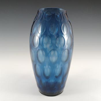 Borske Sklo or Empoli Vintage Blue Glass Optical \'Olives\' Vase