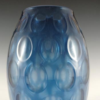 Borske Sklo or Empoli Vintage Blue Glass Optical 'Olives' Vase
