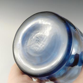 Borske Sklo or Empoli Vintage Blue Glass Optical 'Olives' Vase