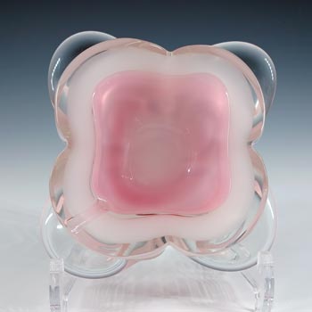 SIGNED Murano Geode Pink & White Sommerso Glass Bowl