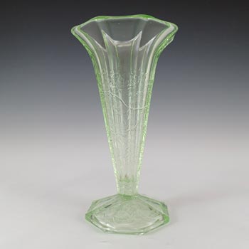 Jeannette Poinsettia Floral Green Depression Glass Vase
