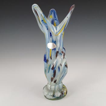 Romanian Vintage White, Blue & Yellow Speckled Glass Vase