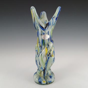 (image for) Romanian Retro White, Blue & Yellow Speckled Glass Vase