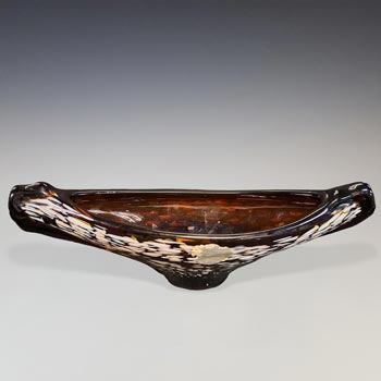 Romanian Brown & White Speckled Glass Bowl / Ashtray - Labelled