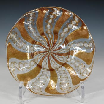 Salviati Murano Zanfirico & Copper Aventurine Glass Plate