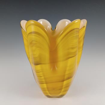 Iwatsu Japanese Vintage Yellow Cased Glass Lobed Vase
