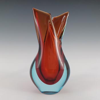 Murano / Venetian Red & Blue Sommerso Glass Vintage Vase