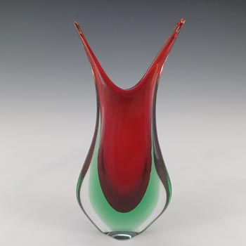 Murano / Venetian Red & Green Vintage Sommerso Glass Vase
