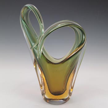 Murano Green & Amber Sommerso Glass Vintage Sculpture Vase