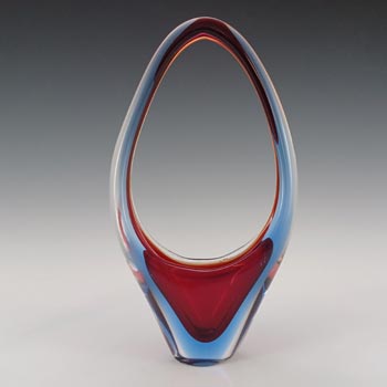 Murano / Venetian Red & Blue Sommerso Glass Basket Vase