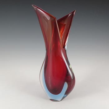 TALL Murano Red & Blue Vintage Sommerso Glass Vase