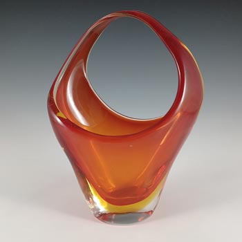 Murano / Venetian Orange & Amber Sommerso Glass Basket Vase
