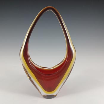 Murano / Venetian Red & Amber Sommerso Glass Basket Vase