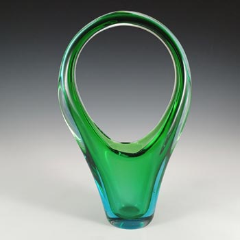 Murano Green & Blue Sommerso Glass Vintage Basket Vase