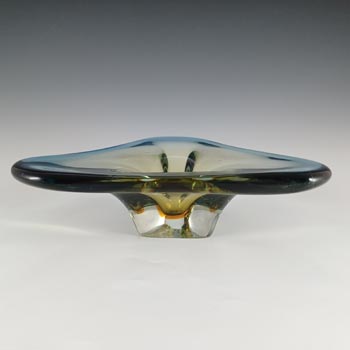 Murano Blue & Amber Sommerso Glass Vintage Triangular Bowl