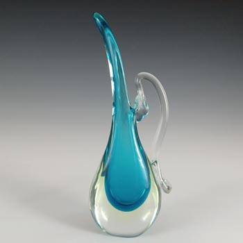 Murano Vintage Blue & Uranium Sommerso Glass Vase / Jug